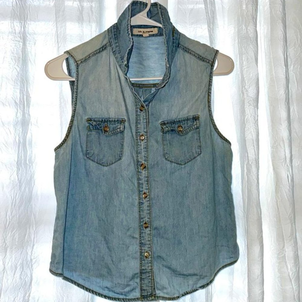Denim Button-Up Sleeveless Top/Jacket
